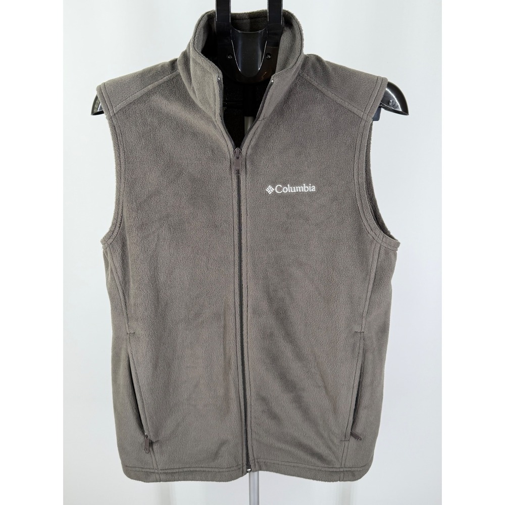 Columbia Mens Fleece Vest Charcoal Gray Full Zip Sleeveless Jacket Small